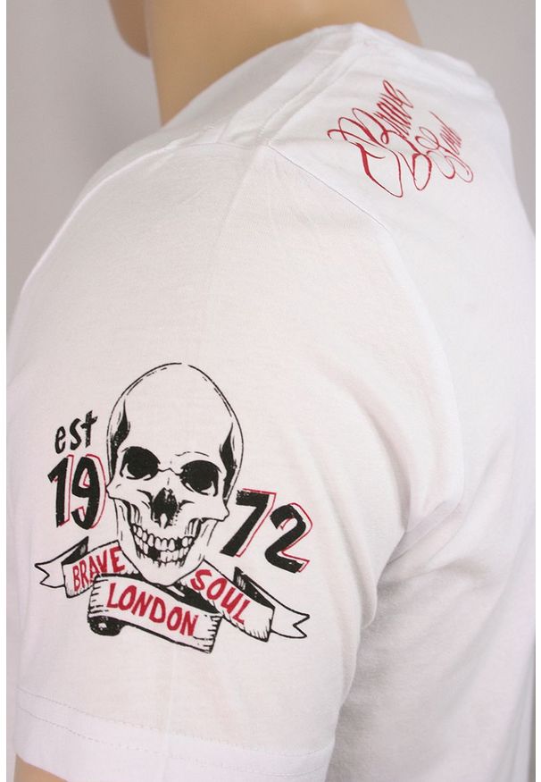 Brave Soul - Biały T-Shirt (Koszulka) z Nadrukiem -BRAVE SOUL- Męski, Okrągły Dekolt, Brodacz, Barber, Hipster. Okazja: na co dzień. Kolor: biały. Materiał: bawełna. Wzór: nadruk. Styl: casual
