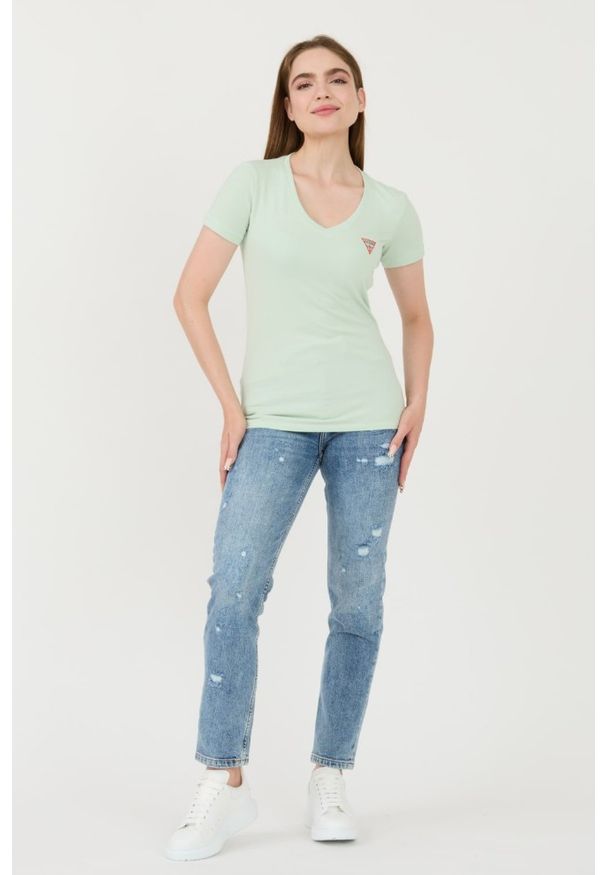 Guess - GUESS Miętowy damski t-shirt Mini Triangle Tee, Rozmiar M. Kolor: zielony
