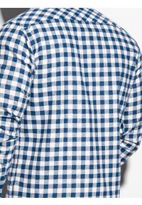 Ombre Clothing - Koszula męska w kratę z długim rękawem - biała K509 - L. Kolor: biały. Materiał: poliester, bawełna. Długość rękawa: długi rękaw. Długość: długie