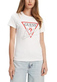 Guess - GUESS Biały damski t-shirt Pearls Love. Kolor: biały #6