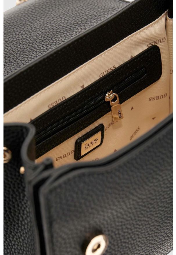 Guess - GUESS Czarna kopertówka damska Calista. Kolor: czarny. Materiał: skórzane