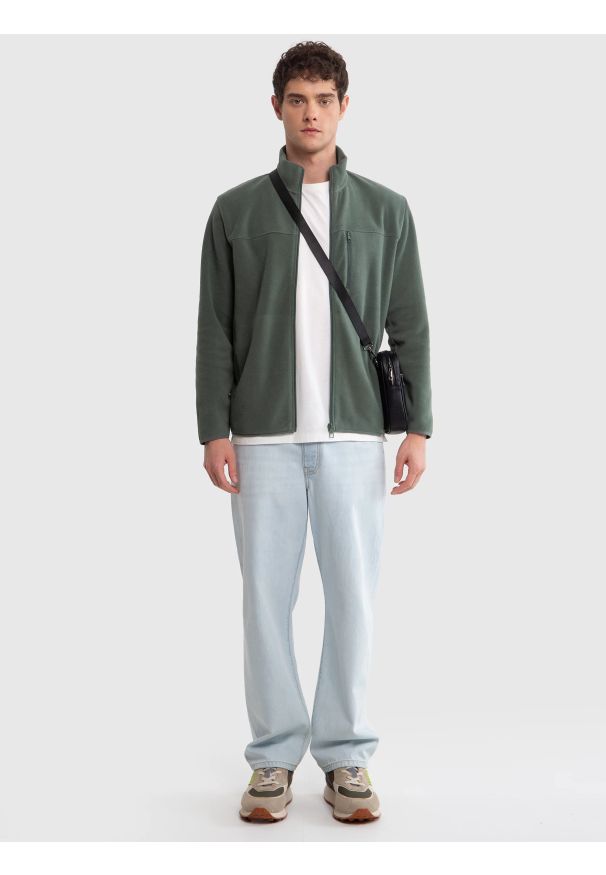 Big-Star - Bluza męska polarowa rozpinana khaki Malkom 303. Typ kołnierza: kołnierzyk stójkowy. Kolor: zielony. Materiał: polar. Wzór: aplikacja