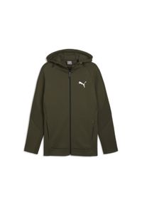 Puma - Męska rozpinana bluza z kapturem EVOSTRIPE PUMA Dark Olive Green. Typ kołnierza: kaptur. Kolor: zielony. Materiał: materiał #1