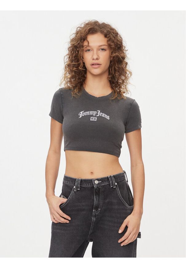 Tommy Jeans T-Shirt Grunge DW0DW16451 Czarny Cropped Fit. Kolor: czarny. Materiał: bawełna