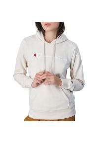 Bluza Champion Embroidered Big Script Logo Hoodie 117111-YS137 - beżowa. Okazja: na co dzień. Typ kołnierza: kaptur. Kolor: beżowy. Materiał: bawełna, poliester, materiał. Wzór: aplikacja. Styl: klasyczny, casual