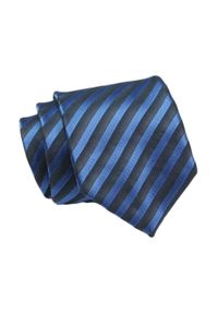 Klasyczny Krawat, Granatowo-Niebieski w Paski, Prążki, Męski, 7cm -Angelo di Monti. Kolor: niebieski. Materiał: tkanina. Wzór: paski, prążki. Styl: klasyczny