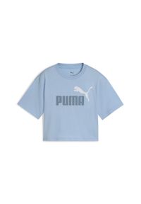 Puma - Młodzieżowa krótka koszulka Essentials 2 Colour z logo PUMA No. 1 PUMA. Kolor: niebieski. Materiał: guma, prążkowany. Długość: krótkie. Wzór: nadruk. Sport: joga i pilates