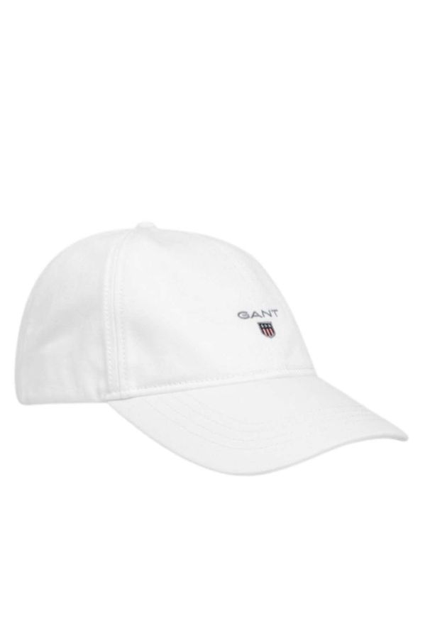 GANT - Biała czapka z logo. Kolor: biały. Materiał: bawełna. Styl: sportowy, elegancki