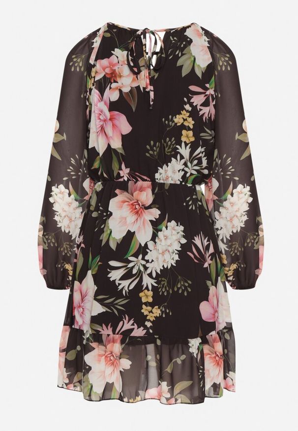 Born2be - Czarna Sukienka o Rozkloszowanym Kroju w Kwiaty Zeramera. Okazja: na co dzień. Kolor: czarny. Materiał: wiskoza. Długość rękawa: długi rękaw. Wzór: kwiaty. Typ sukienki: rozkloszowane. Styl: casual