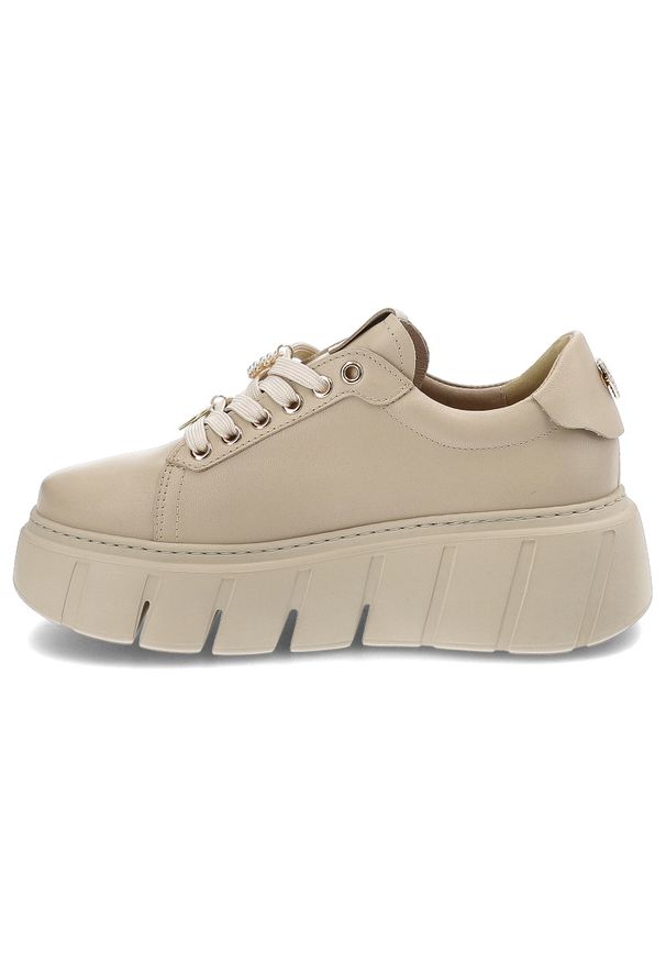 CheBello - Beżowe Sneakersy Chebello Wygodne Obuwie Damskie. Zapięcie: sznurówki. Kolor: beżowy. Materiał: materiał, skóra. Styl: elegancki