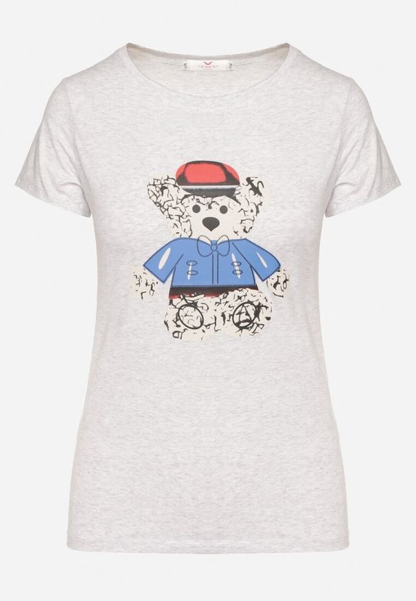 Born2be - Szary T-shirt Bawełniany z Nadrukiem Rusolia. Okazja: na spotkanie biznesowe, do pracy, na co dzień. Kolor: szary. Materiał: bawełna. Wzór: nadruk. Styl: biznesowy, klasyczny, casual