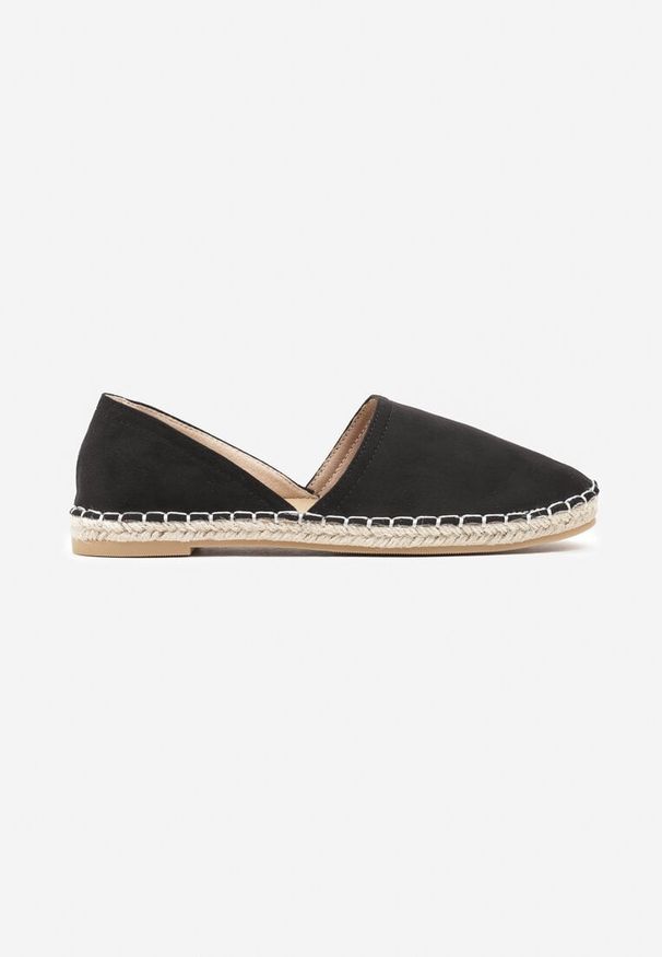 Born2be - Czarne Espadryle z Plecionką i Wyciętą Cholewką Prommea. Okazja: na co dzień. Kolor: czarny. Materiał: jeans. Szerokość cholewki: normalna. Sezon: lato. Obcas: na obcasie. Styl: casual. Wysokość obcasa: niski