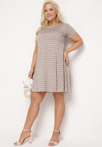 Born2be - Brązowo-Beżowa Rozkloszowana Sukienka Mini z Elastycznej Wiskozy Annamarie. Kolor: brązowy. Materiał: wiskoza. Długość: mini #6