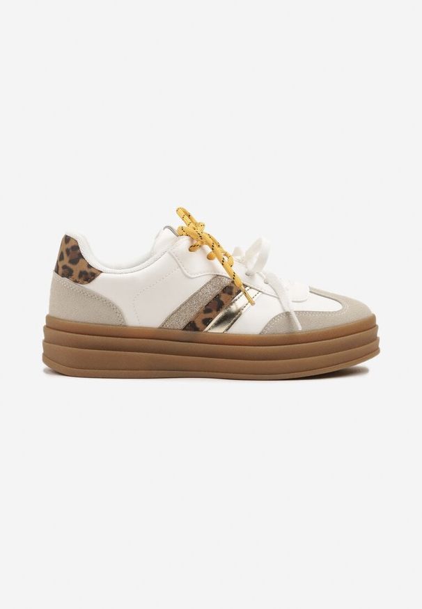 Born2be - Biało-Brązowe Sneakersy w Stylu Kultowych Tenisówek z Dodatkowymi Sznurówkami Nasalla. Okazja: na co dzień. Zapięcie: sznurówki. Kolor: biały. Materiał: jeans