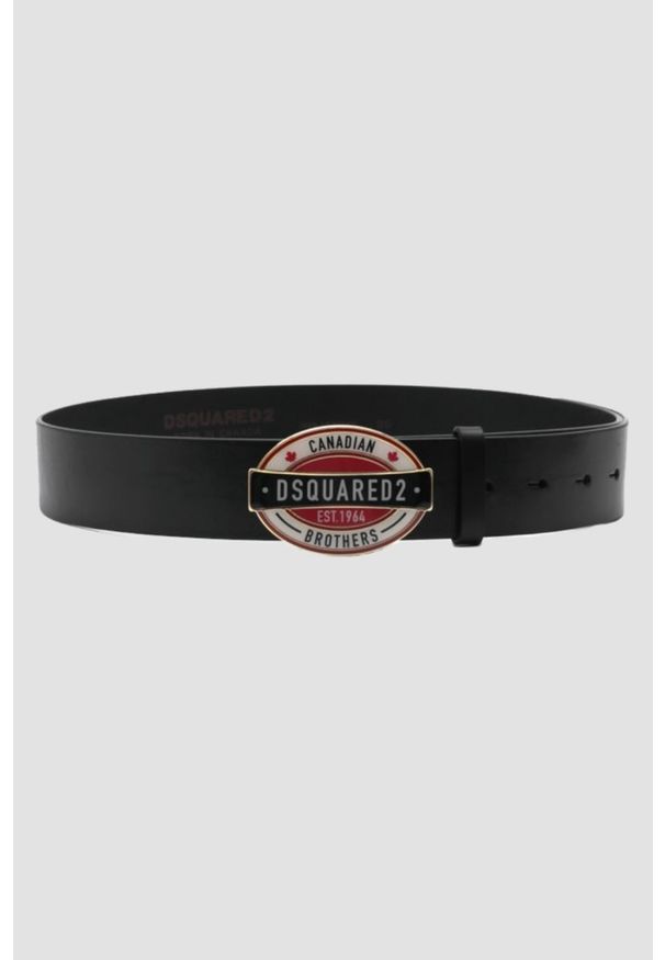 DSQUARED2 Czarny pasek męski ze skóry z owalną klamrą, Rozmiar 85. Kolor: czarny. Materiał: skóra