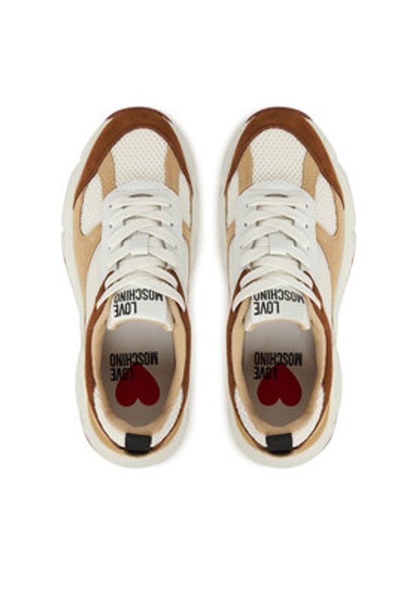 Love Moschino - LOVE MOSCHINO Sneakersy JA15246G0NIQF10B Beżowy. Kolor: beżowy. Materiał: zamsz, skóra