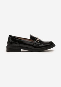 Born2be - Czarne Mokasyny Loafersy Lakierowane z Klamerką z Cyrkoniami Windame. Kolor: czarny. Materiał: lakier. Styl: elegancki