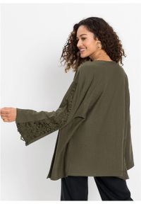 Sweter bez zapięcia oversize z kroszetką bonprix ciemnooliwkowy. Kolor: zielony. Styl: elegancki #3