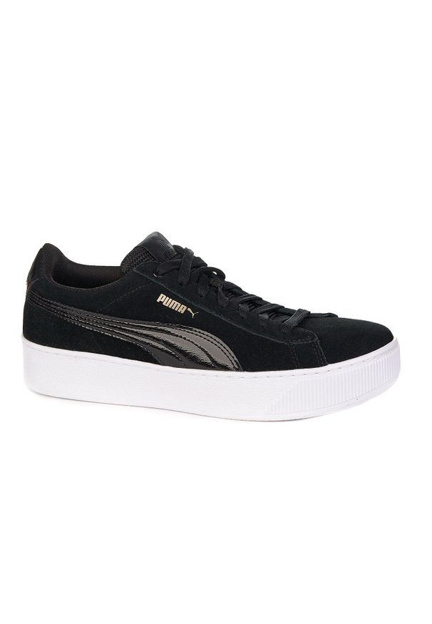 Puma Vikky Platform ZLN 0351 – Damskie sneakersy z zamszu, czarne, roz. 42. Okazja: na co dzień. Kolor: czarny, wielokolorowy, biały. Materiał: zamsz. Obcas: na platformie. Model: Puma Vikky. Sport: bieganie