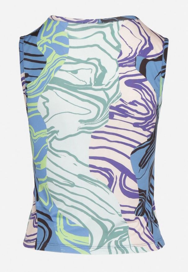 Born2be - Niebieski Top z Kolorowym Abstrakcyjnym Wzorem Deram. Okazja: na co dzień. Kolor: niebieski. Materiał: jeans. Wzór: kolorowy. Styl: klasyczny, elegancki, casual