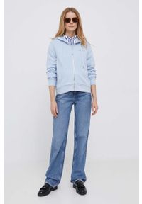 TOMMY HILFIGER - Tommy Hilfiger bluza damska kolor niebieski z kapturem gładka. Typ kołnierza: kaptur. Kolor: niebieski. Materiał: bawełna. Długość rękawa: długi rękaw. Długość: długie. Wzór: gładki #2