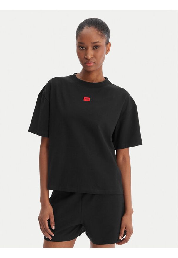 Hugo - HUGO T-Shirt Signature 50556807 Czarny Regular Fit. Kolor: czarny. Materiał: bawełna