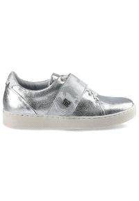 Srebrne Sneakersy Simen Damskie Modne Półbuty. Okazja: na co dzień. Zapięcie: sznurówki. Kolor: srebrny. Materiał: guma, skóra #3