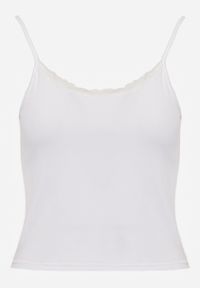 Born2be - Biały Bawełniany Top Bieliźniany z Koronką na Regulowanych Ramiączkach Beralisa. Okazja: na co dzień. Kolor: biały. Materiał: bawełna, koronka. Długość rękawa: na ramiączkach. Wzór: koronka. Sezon: zima, jesień. Styl: casual, klasyczny #8