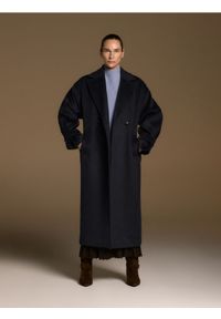 Reserved - Płaszcz z wełną - granatowy. Kolor: niebieski. Materiał: wełna #1