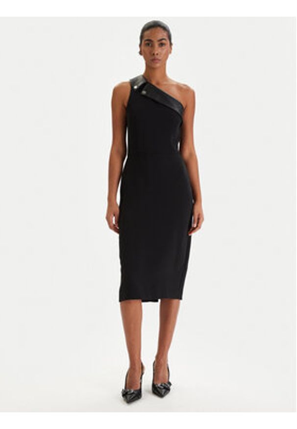 Karl Lagerfeld - KARL LAGERFELD Sukienka koktajlowa B1W13002 Czarny Slim Fit. Typ kołnierza: dekolt w karo. Kolor: czarny. Materiał: syntetyk. Styl: wizytowy