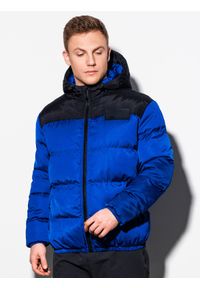 Ombre Clothing - Kurtka męska zimowa pikowana C458 - niebieska - XXL. Kolor: niebieski. Materiał: poliester. Sezon: zima #2