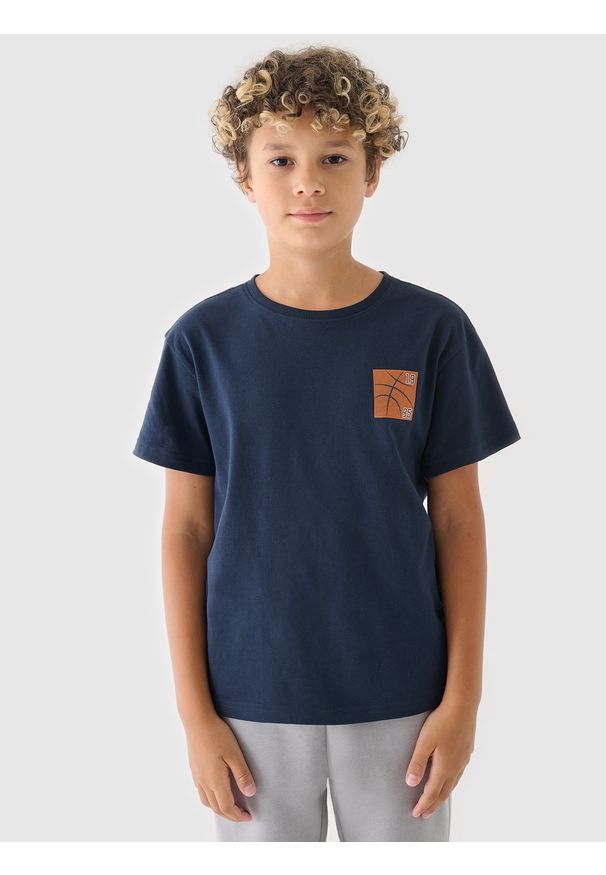 4f - 4F T-shirt z nadrukiem chłopięcy - gra natowy 146 (10-11 lat). Okazja: na co dzień. Kolor: niebieski. Materiał: bawełna, jersey, dzianina. Długość rękawa: krótki rękaw. Długość: krótkie. Wzór: nadruk. Sezon: lato. Styl: sportowy, klasyczny, casual