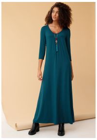Długa sukienka ze stretchem, o linii litery A, rękawy 3/4 bonprix niebieskozielony. Kolor: niebieski. Długość: maxi #3