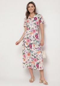 Born2be - Jasnobeżowa Rozkloszowana Sukienka o Koszulowym Kroju z Paskiem w Kwiatowy Wzór Fevelorine. Okazja: na co dzień. Kolor: beżowy. Wzór: kwiaty. Typ sukienki: koszulowe. Styl: casual #7