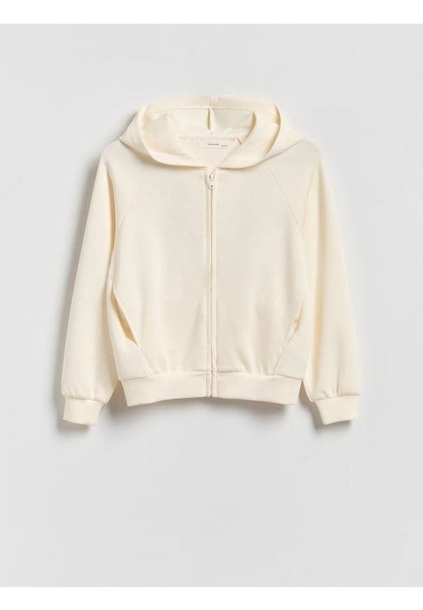 Reserved - Rozpinana bluza z modalem - złamana biel. Materiał: dzianina