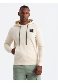 Ombre Clothing - Bluza męska kangurka z kapturem i logotypem – kremowa V2 - Rozmiar: M. Typ kołnierza: kaptur. Kolor: kremowy. Materiał: bawełna, dzianina. Wzór: nadruk, jednolity #3