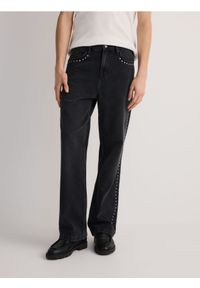 Reserved - Jeansy straight z dżetami - czarny. Kolor: czarny. Materiał: jeans #1