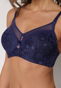 Born2be - Granatowy Biustonosz z Koronką i Transparentną Wstawką Heliphine. Kolor: niebieski. Materiał: koronka. Wzór: koronka #6