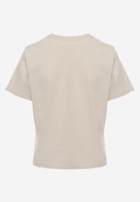 Renee - Beżowy Casualowy T-shirt z Bawełny Nealiara. Okazja: na co dzień. Kolor: beżowy. Materiał: bawełna. Wzór: aplikacja. Styl: casual #5
