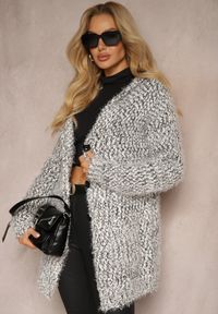 Renee - Czarno-Biały Zapinany Kardigan z Kapturem i Kieszeniami Naustinas. Okazja: na co dzień. Typ kołnierza: kaptur. Kolor: czarny. Materiał: jeans. Styl: casual #5