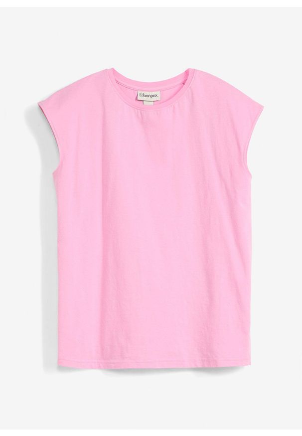 bonprix - T-shirt z czystej bawełny organicznej. Kolor: różowy. Materiał: bawełna. Długość rękawa: krótki rękaw. Długość: krótkie. Wzór: gładki