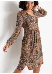 bonprix - Sukienka z dżerseju w deseń paisley. Typ kołnierza: dekolt w serek. Kolor: czerwony. Materiał: jersey. Wzór: paisley #2