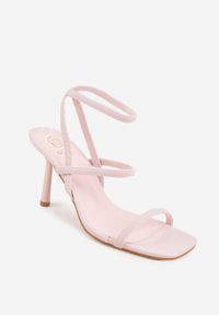 Renee - Różowe Sandały na Szpilce z Dopasowującymi się do Stopy Paskami Usinrya. Zapięcie: pasek. Kolor: różowy. Materiał: satyna. Wzór: paski. Obcas: na szpilce. Wysokość obcasa: średni #6