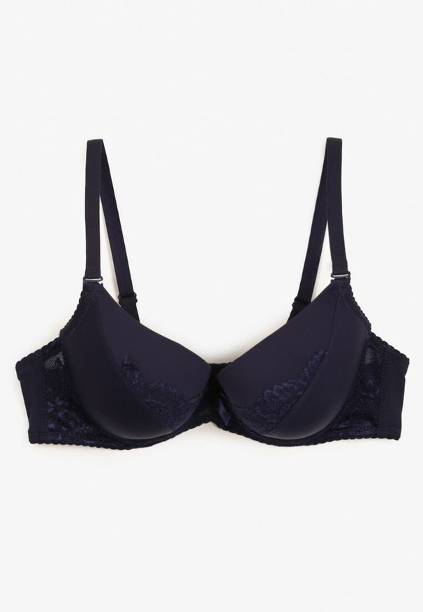 Born2be - Granatowy Koronkowy Biustonosz Typu Full Cup Tristine. Kolor: niebieski. Materiał: koronka. Wzór: koronka