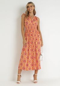 Born2be - Pomarańczowa Rozkloszowana Sukienka Maxi z Gumką w Pasie Branna. Kolor: pomarańczowy. Długość: maxi #1