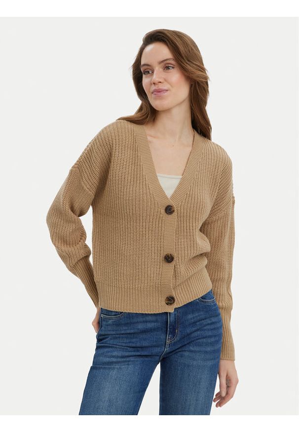 Vero Moda Kardigan Lea 10249632 Beżowy Regular Fit. Kolor: beżowy. Materiał: syntetyk