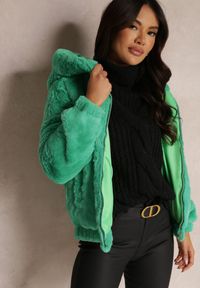 Renee - Zielona Kurtka Futerko Teddy Oversize Fofana. Kolor: zielony. Materiał: futro. Sezon: zima, jesień