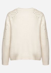 Born2be - Jasnobeżowy Sweter z Bawełną Ozdobiony Cekinami Ceana. Okazja: na co dzień. Kolor: beżowy. Materiał: bawełna. Długość rękawa: długi rękaw. Długość: długie. Wzór: aplikacja. Styl: elegancki, casual #3