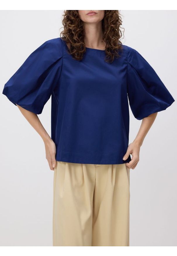 Reserved - Bawełniana bluzka - granatowy. Kolor: niebieski. Materiał: bawełna