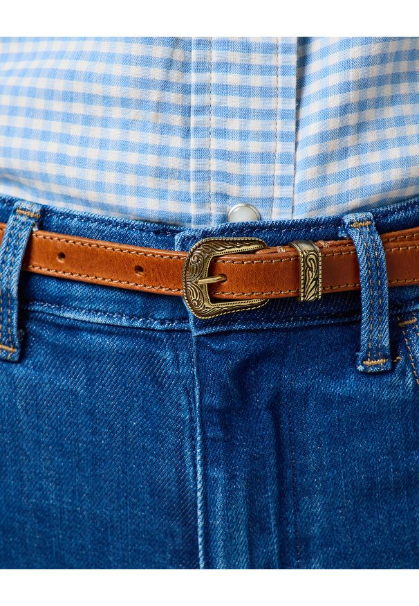 Wrangler - WRANGLER DAMSKI PASEK WRANGLER THIN WESTERN BELT COGNAC 112365349